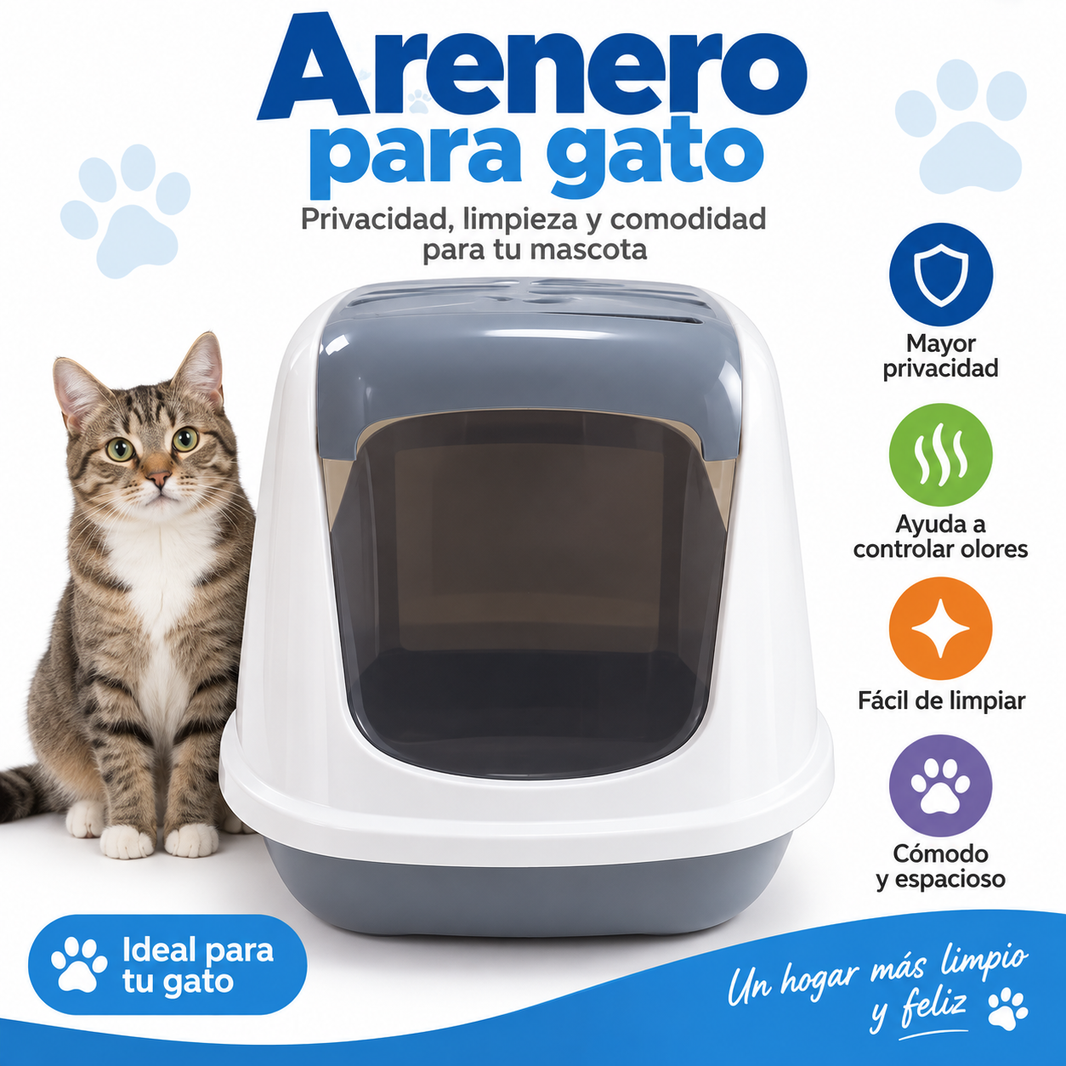 Arenero Cerrado para Gato con Puerta Abatible – Higiene, Privacidad y Control de Olores