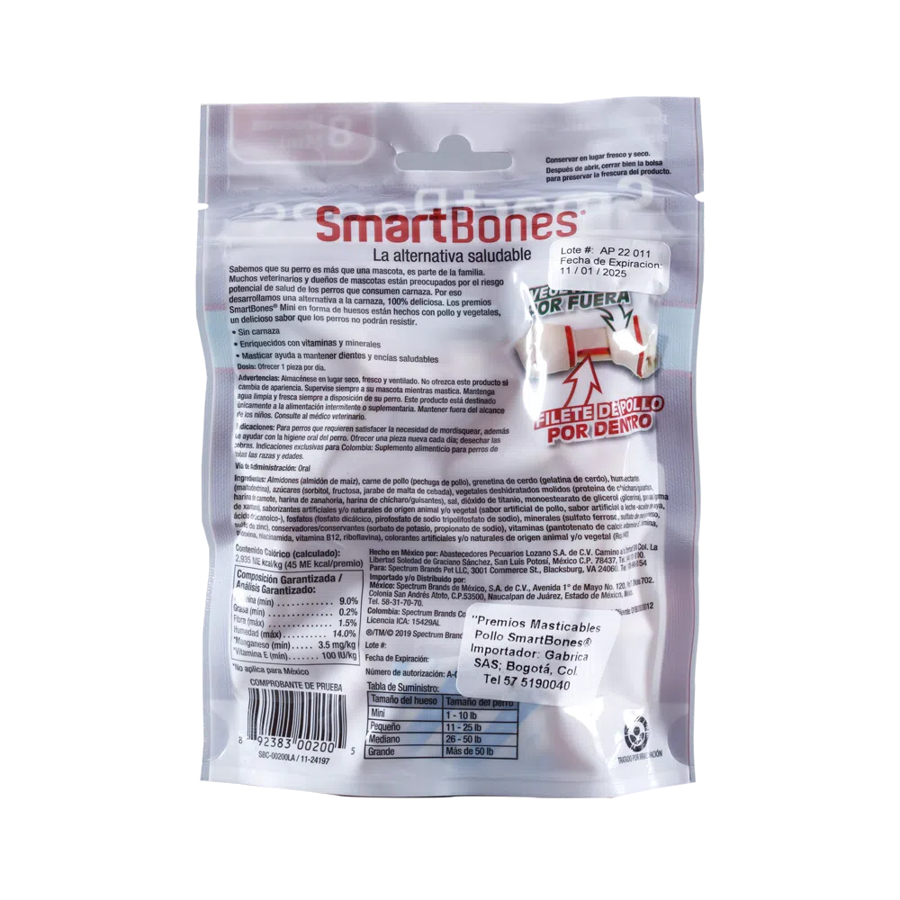 Snack para perros pequeños Smartbones Pollo Paquete 8 Und