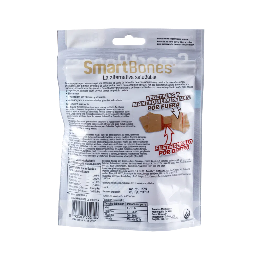 Snack para perros pequeños Smartbones Mantequilla de Mani Paquete 8 Und