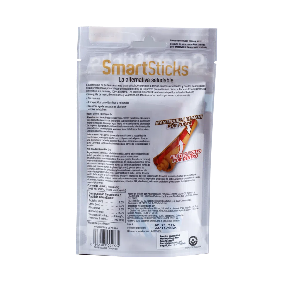 Snack para perro Smartsticks Mantequilla de Maní 5 Und