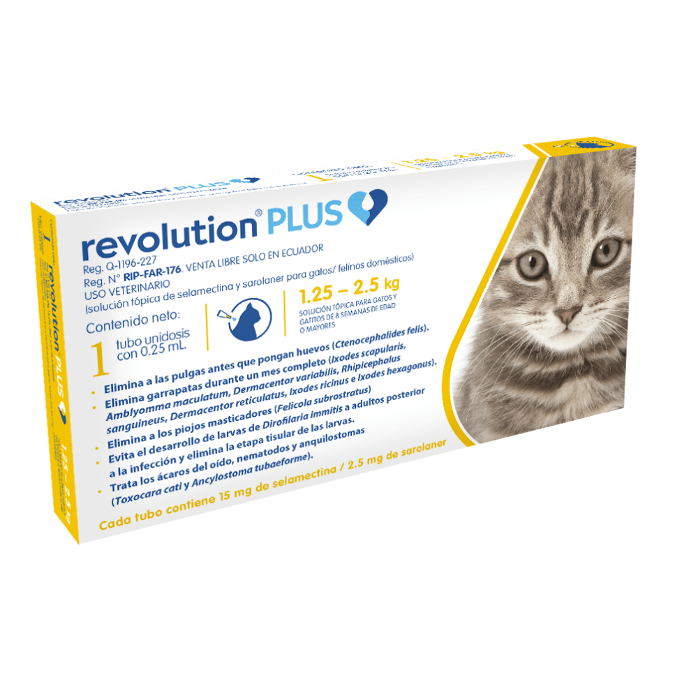 Desparasitante Revolution Plus Gatos 0,25ml TBX1 (1,25 Kg a 2,5 Kg)
