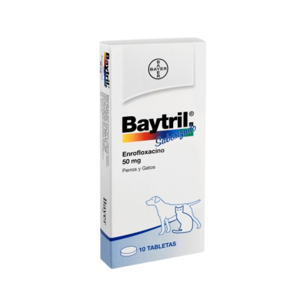 Baytril caja x 10 Tabletas 50 mg para perros y gatos