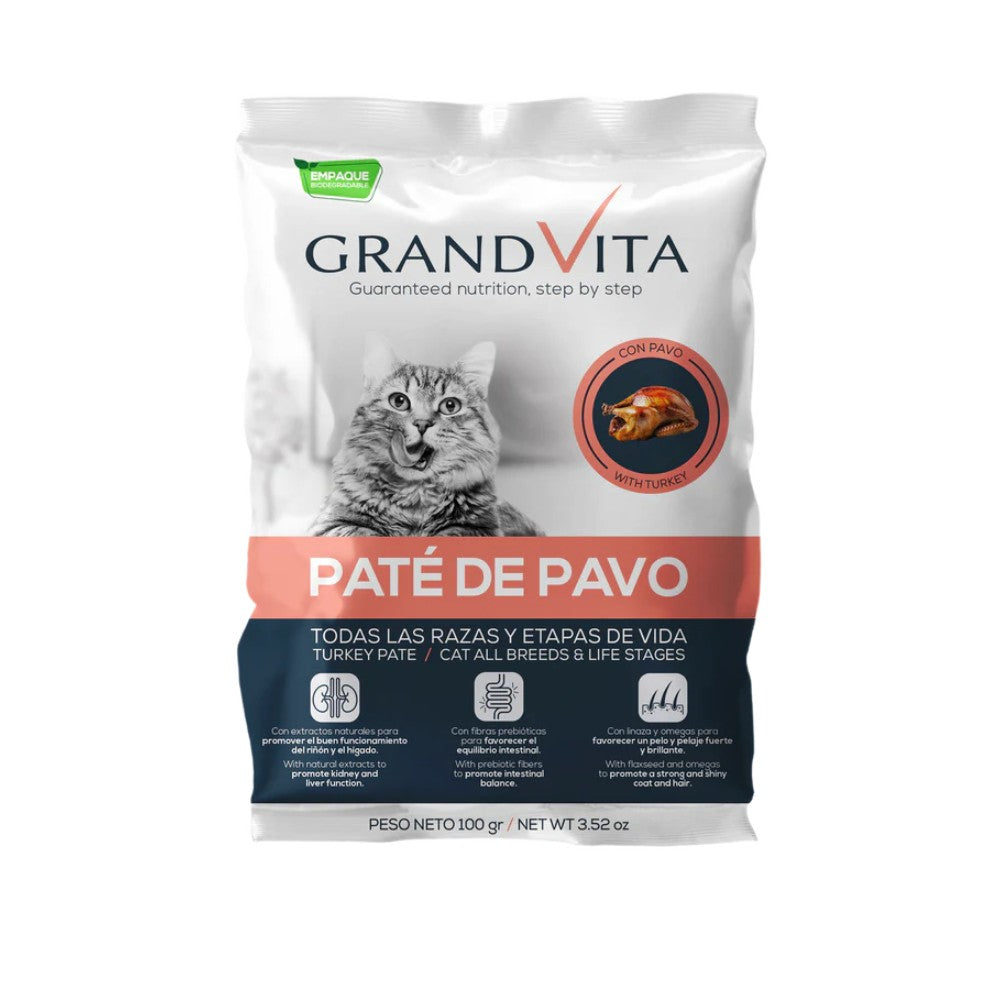 Comida Húmeda para gato Grand Vita paté Pavo 100 Gr