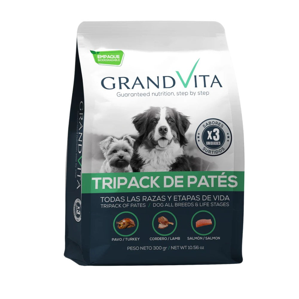Comida Húmeda para perro Grand Vita paté sabor tripack surtido 300 Gr