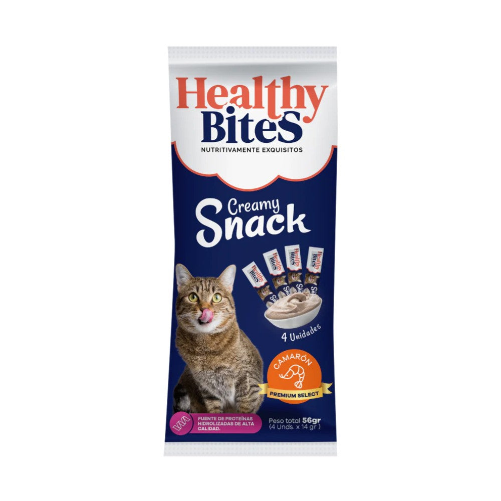 Snack Cremoso para Gato Healthy Bites sabor Camarón 56 gr sobre por 4 unidades