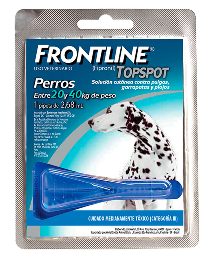 Antipulgas y Garrapatas Para Perro Frontline Pipeta De 20 a 40 Kilos