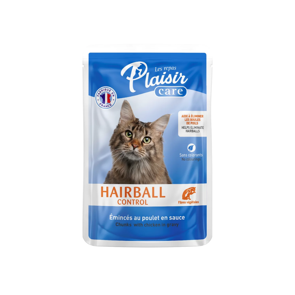 Plaisir Care Gato Adulto: Alimento húmedo hairball control - Trocitos con pollo en salsa