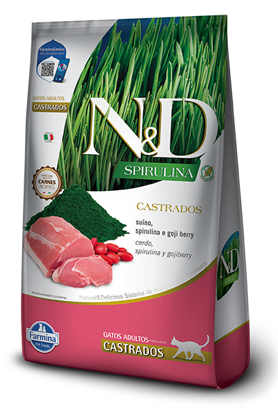Concentrado para gatos Adultos N&D Spirulina Gatos adultos Castrados Cerdo 7KG