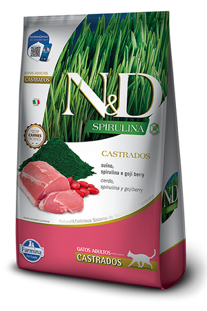 Concentrado para gatos Adultos N&D Spirulina Gatos adultos Castrados Cerdo 7KG