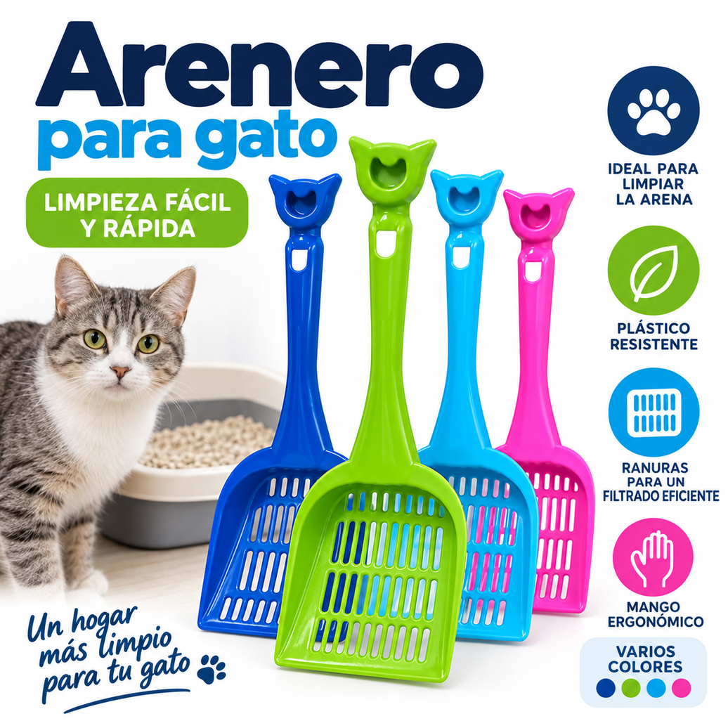 Pala Recogedora para Arena de Gato – Limpieza Rápida y Ranuras de Filtrado Eficiente
