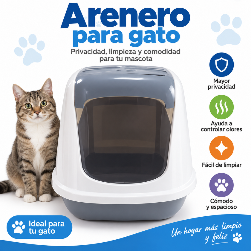 Arenero Cerrado para Gato con Puerta Abatible – Higiene, Privacidad y Control de Olores