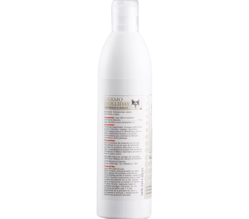 Dermoholliday Shampoo Antiséptieco Perros y Gatos 250 Ml