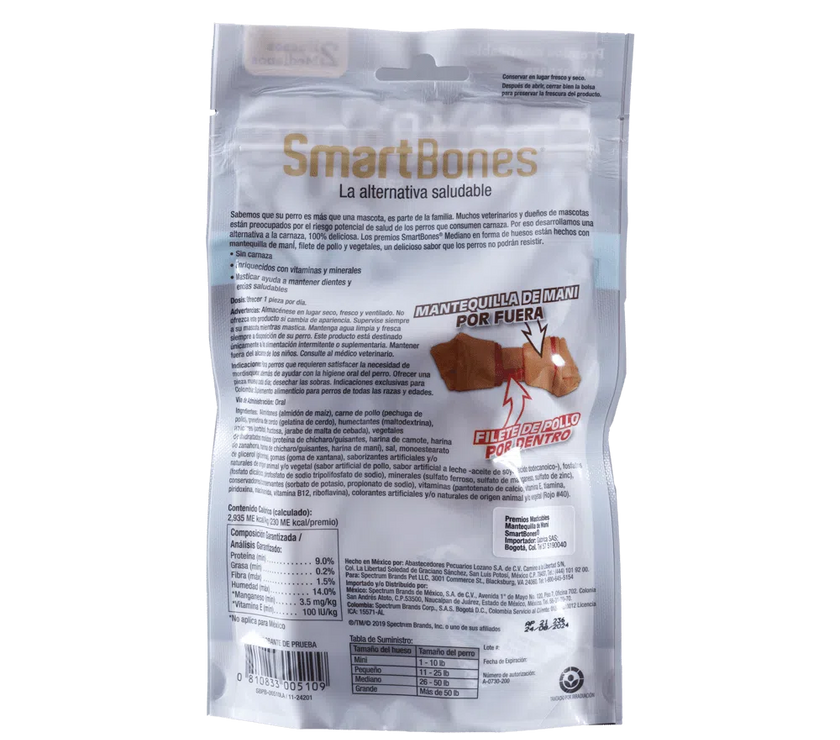 Snack para perros medianos Smartbones Mantequilla de Mani Paquete 2 Und