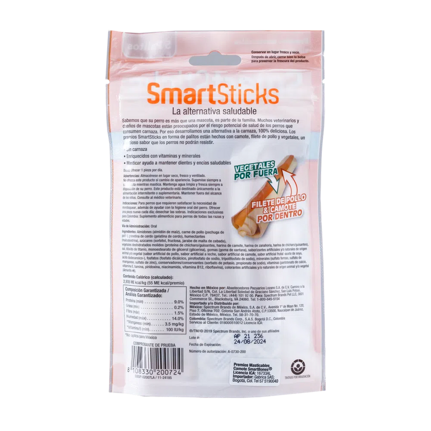 Snack para perros Smartsticks Sweet Potato  Mini Hueso 5 Und