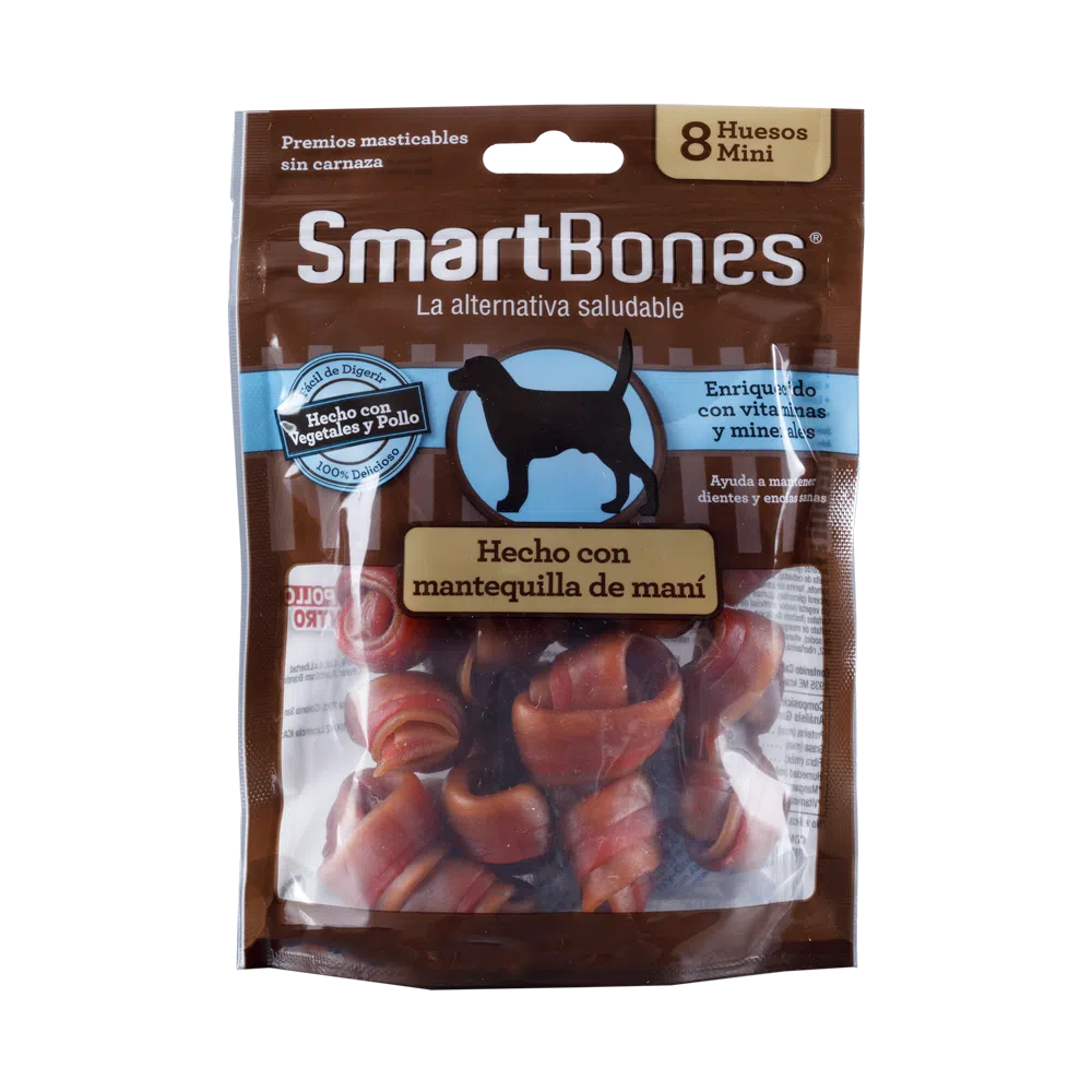 Snack para perros pequeños Smartbones Mantequilla de Mani Paquete 8 Und