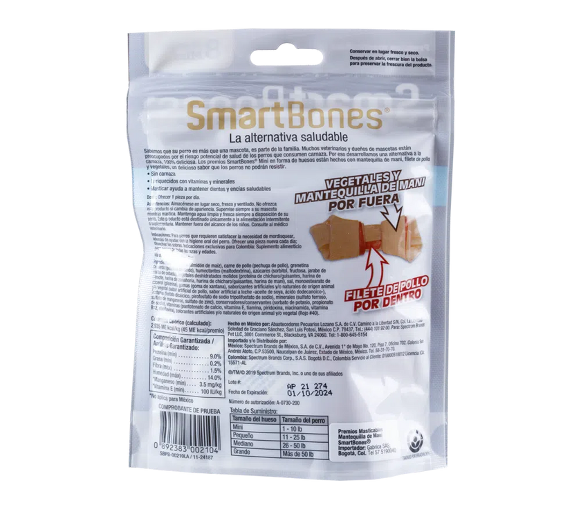 Snack para perro Smartbones Mantequilla de Maní 8pk