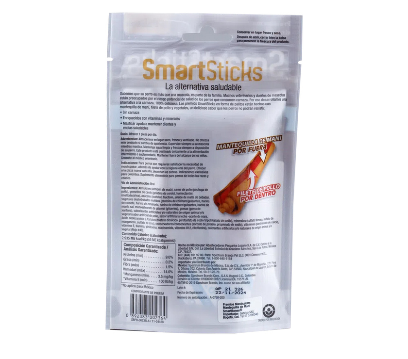 Snack para perro Smartsticks Mantequilla de Maní 5pk