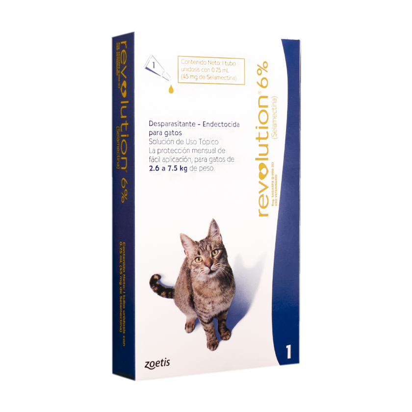 Antiparasitario Revolution Gato 6% 0,75ml (2,6 a 7,5 Kg)