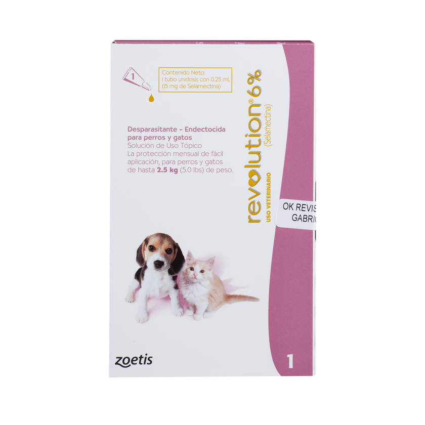 Antiparasitario Revolution Perro y Gato 6% 0,25ml (Hasta 2,5 Kg)