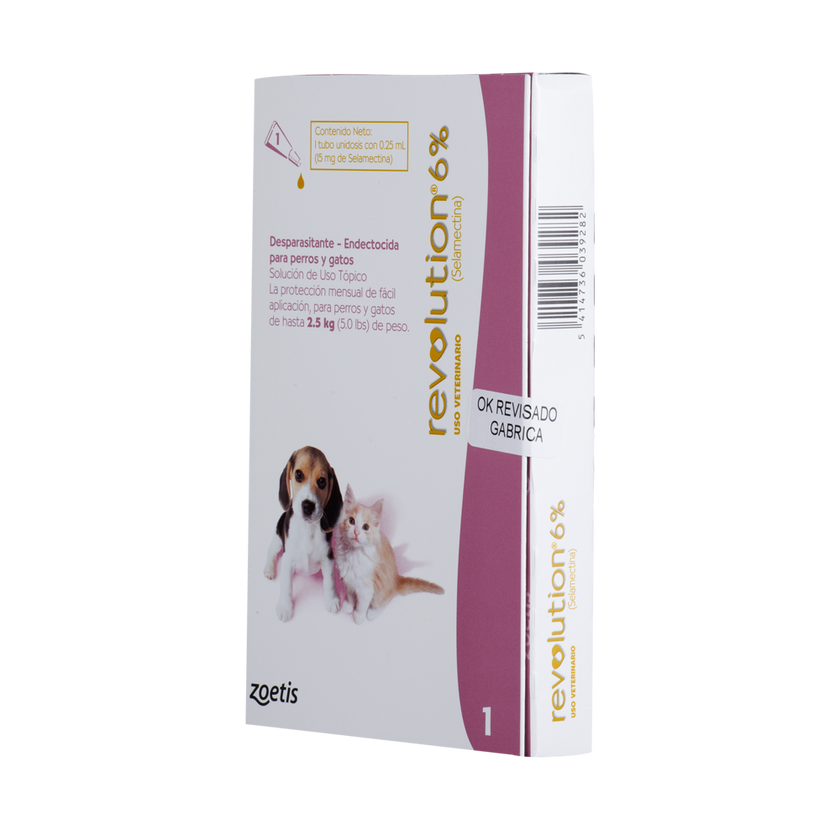 Antiparasitario Revolution Perro y Gato 6% 0,25ml (Hasta 2,5 Kg)