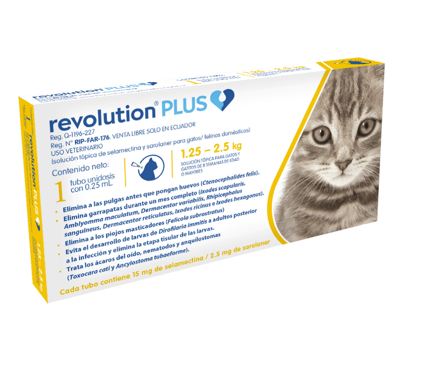 Desparasitante Revolution Plus Gatos 0,25ml TBX1 (1,25 Kg a  2,5 Kg)