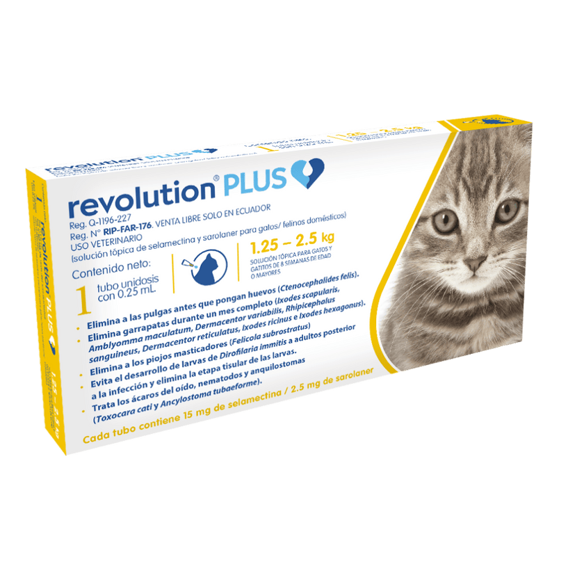Desparasitante Revolution Plus Gatos 0,25ml TBX1 (1,25 Kg a  2,5 Kg)