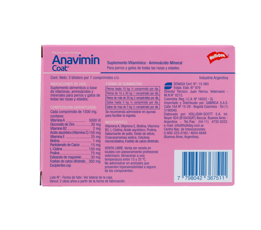 Biomodulador Anavimin coat para Perros y Gatos 21 comprimidos