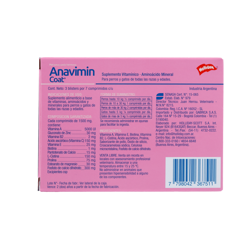 Biomodulador Anavimin coat para Perros y Gatos 21 comprimidos
