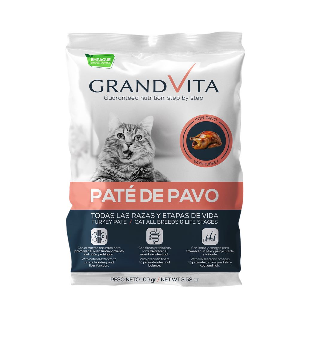 Comida Húmeda para gato Grand Vita paté Pavo 100 Gr