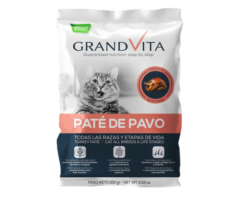 Comida Húmeda para gato Grand Vita paté Pavo 100 Gr