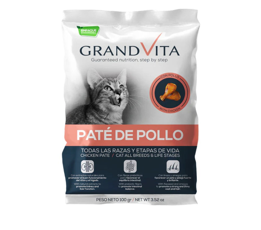 Comida Húmeda para gato Grand Vita paté Pollo 100 Gr