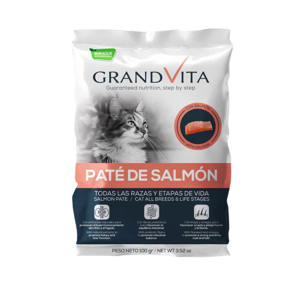 Comida Húmeda para gato Grand Vita paté Salmón 100 Gr