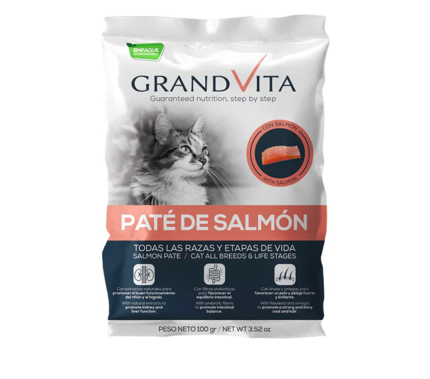 Comida Húmeda para gato Grand Vita paté Salmón 100 Gr