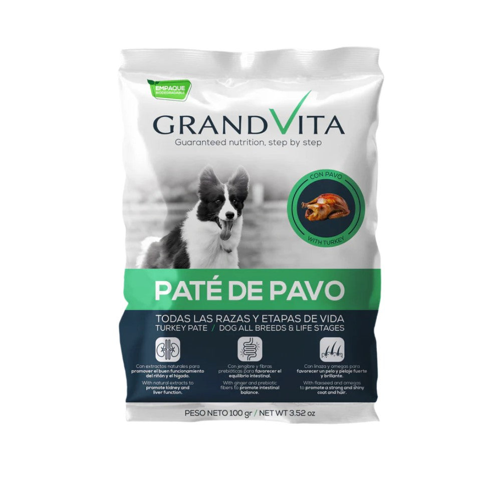 Comida Húmeda para perro Grand Vita paté Pavo 100 Gr