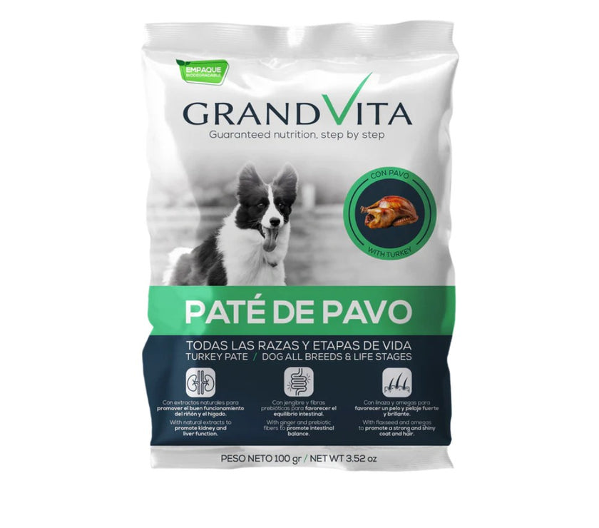 Comida Húmeda para perro Grand Vita paté Pavo 100 Gr
