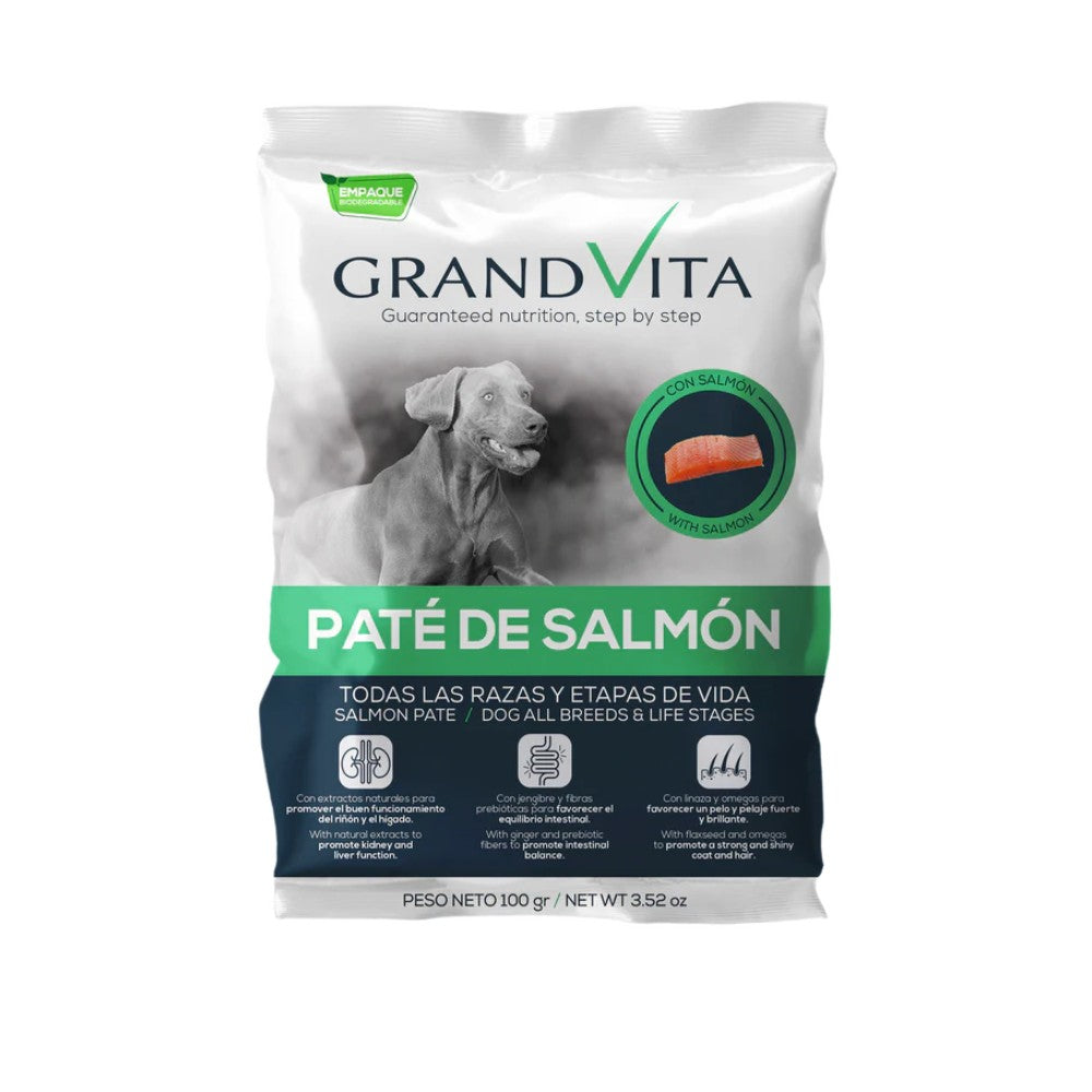 Comida Húmeda para perro Grand Vita paté Salmón 100 Gr