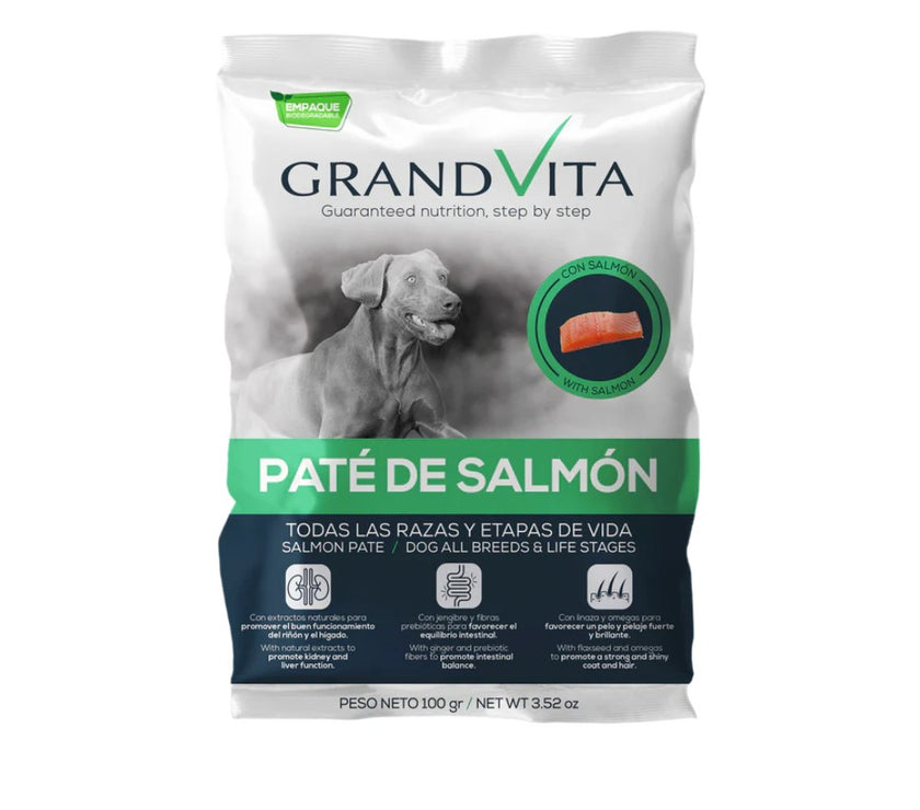 Comida Húmeda para perro Grand Vita paté Salmón 100 Gr