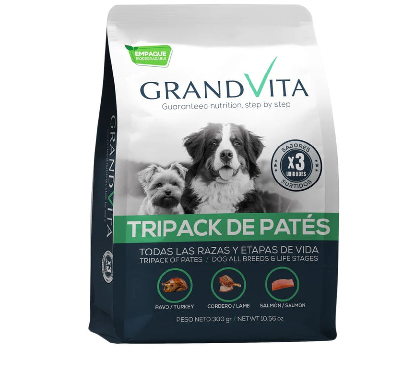 Comida Húmeda para perro Grand Vita paté sabor tripack surtido 300 Gr