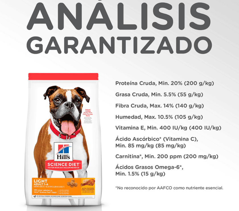 Hill's Science Diet Light comida para perro adulto bajo en calorías 30 Lb (13,6Kg)