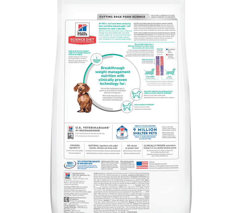 Hill's Science Diet comida control de peso perro adulto raza pequeña 4 Lb (1,8Kg)