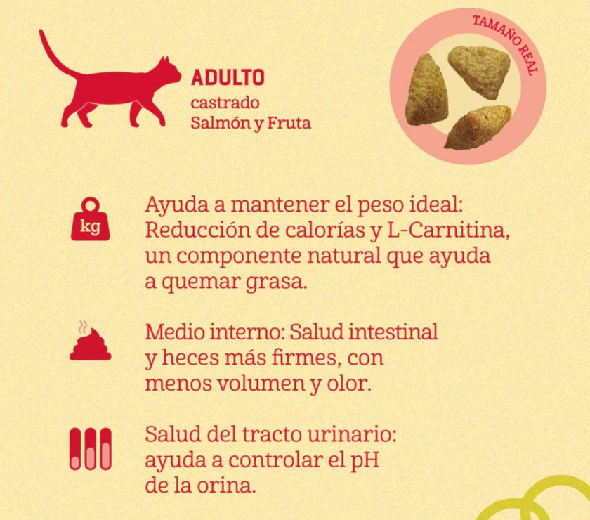 Comida para Gato Naturalis Adulto Castrado Salmon y Frutas 1,5 Kg