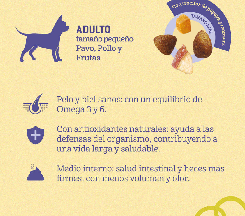 Comida para Perro Naturalis Adulto Raza Pequeña Pollo, Pavo y Frutas 2,5 Kg