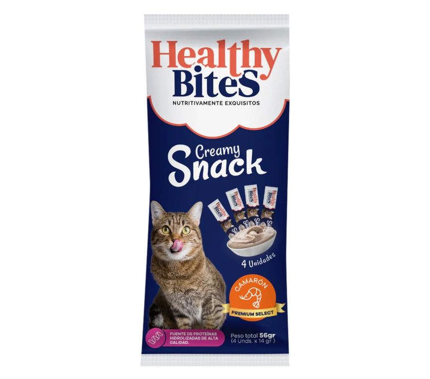 Snack Cremoso para Gato Healthy Bites sabor Camarón 56 gr sobre por 4 unidades