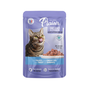 Plaisir Gato Adulto: Alimento húmedo - Trocitos con trucha y camarón en salsa
