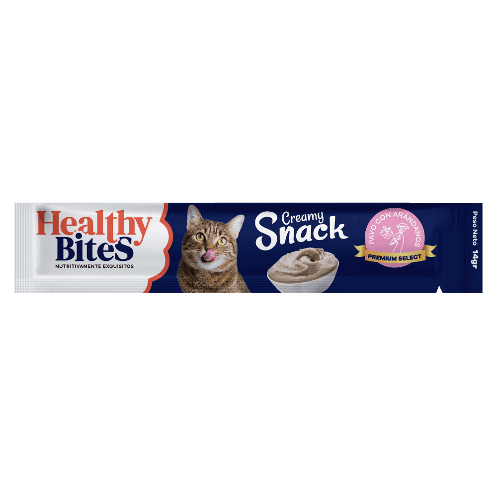 Snack Cremoso para Gato Healthy Bites sabor Pavo y arandanos 56 gr sobre por 4 unidades