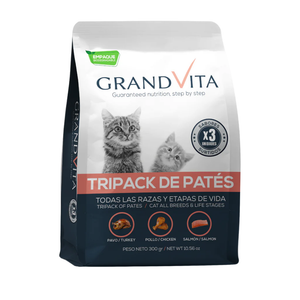 Comida Húmeda para gato Grand Vita paté sabor tripack surtido 300 Gr