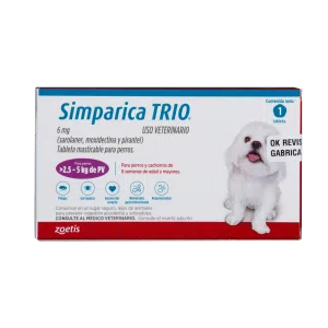 Antiparásitario Interno y Externo para perro  Simparica Trio 2.5 Kg – 5 Kg 1 Tableta