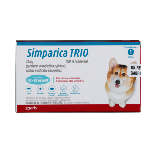 Antiparásitario Interno y Externo para perro  Simparica Trio 10 Kg – 20 Kg 1 Tableta