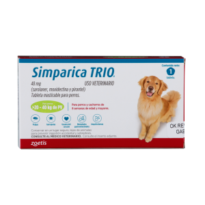 Antiparásitario Interno y Externo para perro  Simparica Trio 20 Kg – 40 Kg 1 Tableta